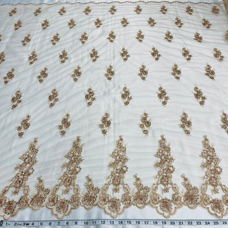 1 Yard Luxurious Beaded and Corded Bridal Lace Fabric for Wedding Dresses 54" Width