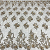 1 Yard Elegant Beaded and Corded Bridal Lace Fabric Embroidered on Polyester Net Mesh 52 inch Width