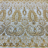 1 Yard Silver Beaded Lace Fabric Embroidered on 100% Polyester Net Mesh 52 Inch Width
