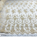 1 Yard Champagne with Gold Beaded Lace Fabric Embroidered Pearl Sequin Mesh Bridal Gown 54" Width