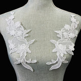 1 Pair Corded Floral Applique for Bridal, Christening & Flower Girl Dresses 11" x 3" Each Side