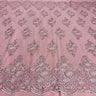 1 Yard Dusty Rose Beaded Corded Lace Fabric with Scallops Embroidered on 100% Poly Metallic 54 Inch Wide