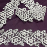 1 Yard Beaded & Corded Lace Trim 2.5" Wide Embroidered on 100% Polyester Organza
