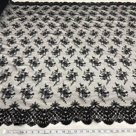 1 Yard Embroidered Lace Fabric Floral Elegant Net Mesh Wedding Dress 54" Width