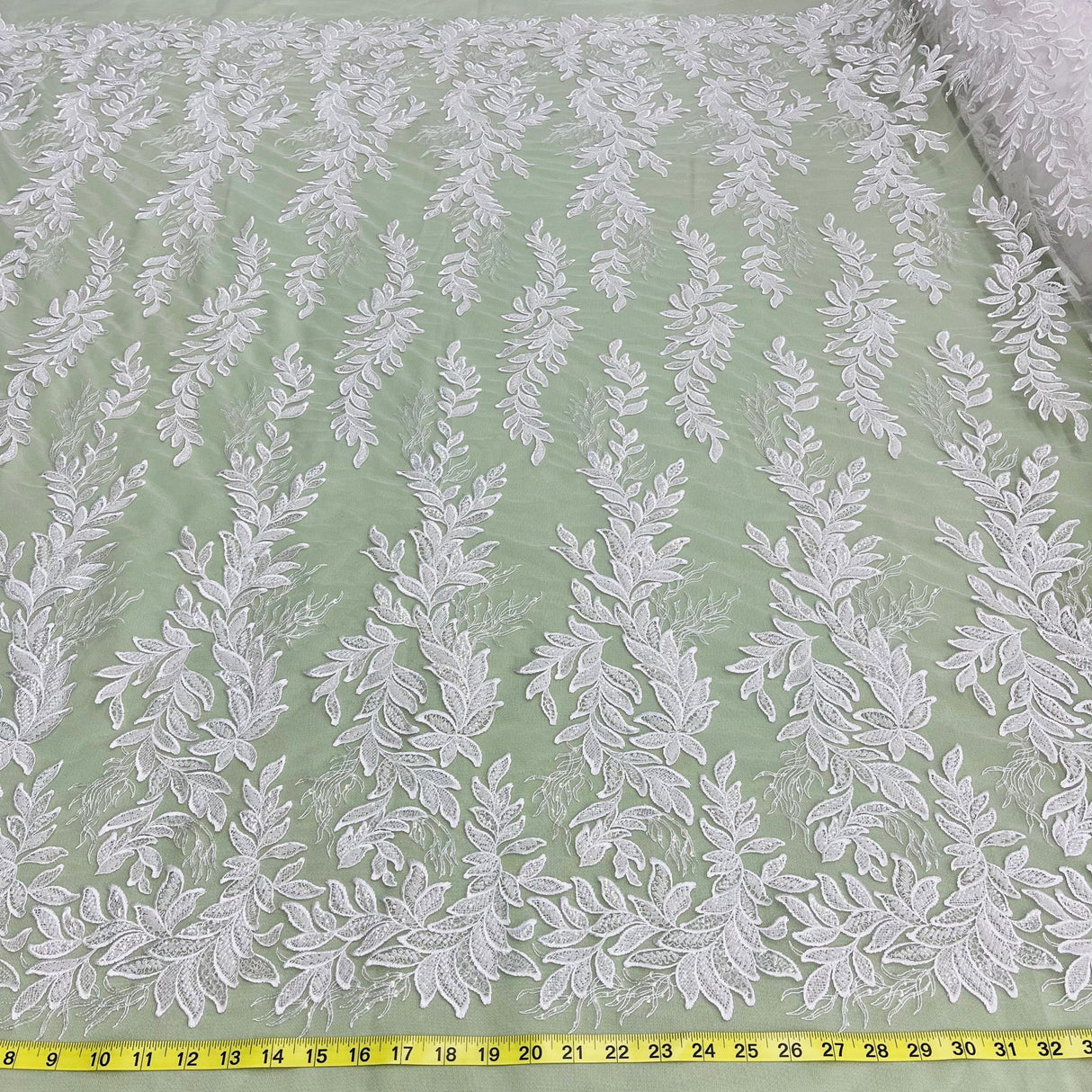 1 Yard Antique Silver Beaded Lace Fabric Embroidered on 100% Polyester Net Mesh 54 Inch Width