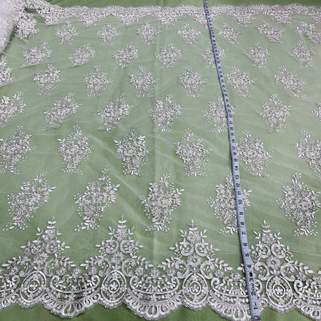 1 Yard Glamorous Beaded Corded Lace Fabric Embroidered on Premium Polyester Mesh 56