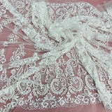 1 Yard Luxurious Beaded Lace Fabric Embroidered on Polyester Net Mesh 52" Wide, Elegant Formalwear Material