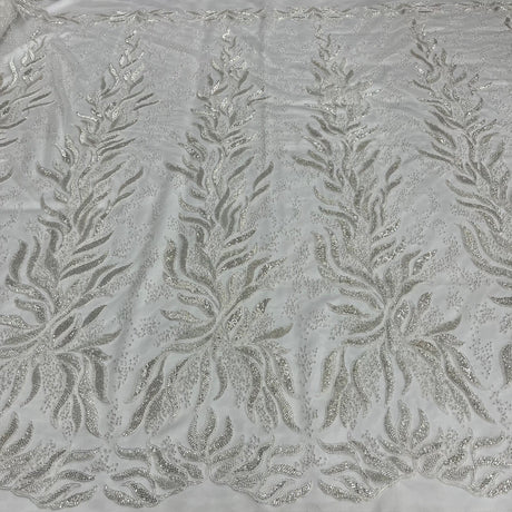 1 Yard Gold Beaded and Corded Bridal Lace Fabric Embroidered on 100 Percent Polyester Net Mesh 58 Inch Width