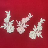 1 Pair Beaded & Corded Floral Lace Applique 4" x 2" Each Side