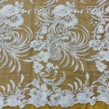 1 Yard Corded and Sequined Bridal Lace Fabric for Elegant Gowns White