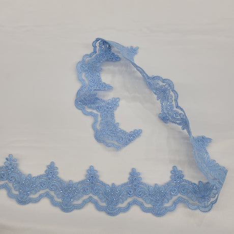 1 Yard Luxurious Beaded & Corded Lace Trimming Embroidered on 100% Polyester Net Mesh for Special Occasion Dresses 3 Inch Width