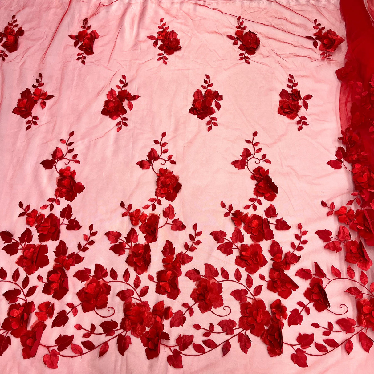 1 Yard 3D Floral Lace Fabric Embroidered Soft Tulle Net Mesh Wedding 50" Width