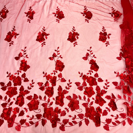 1 Yard 3D Floral Lace Fabric Embroidered Soft Tulle Net Mesh Wedding 50" Width