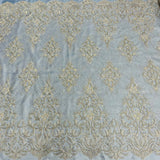 1 Yard Gold Beaded and Corded Bridal Lace Fabric Embroidered on 100 Percent Polyester Net Mesh 56 Inch Width