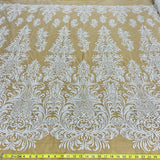 1 Yard Silver Beaded Lace Fabric Embroidered on 100% Polyester Net Mesh 60 Inch Width