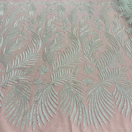 1 Yard Gold Beaded and Corded Bridal Lace Fabric Embroidered on 100 Percent Polyester Net Mesh 56 Inch Width