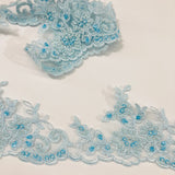 1 Yard Embroidered on 100% Polyester Organza 4.5? Wide Beaded & Corded Lace Trimming