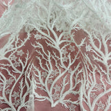 1 Yard Silver Beaded Lace Fabric Embroidered With Fuzzy Thread on 100% Polyester Net Mesh 54 Inch Width