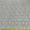 1 Yard White Beaded & Corded Bridal Lace Fabric, 51" Wide Embroidered Polyester Mesh