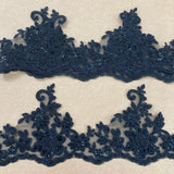 1 Yard 6" Wide Beaded & Corded Floral Lace Trimming Embroidered on 100% Polyester Net Mesh