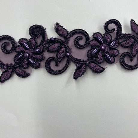 1 Yard Luxurious Beaded Corded Lace Trimming Embroidered Polyester Organza for Dresses 1.5 Inch Width