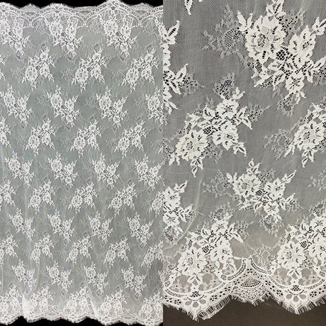 3 Yards Chantilly Eyelash Embroidered Lace 52? Wide French Inspired Polyester Fabric for Bridal & Evening Wear