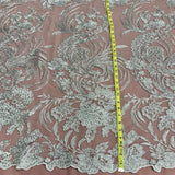 1 Yard Corded and Sequined Bridal Lace Fabric for Elegant Gowns White