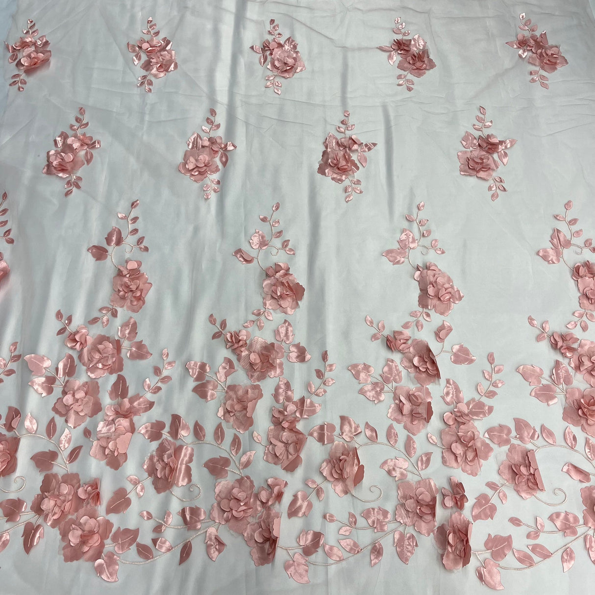 1 Yard 3D Floral Lace Fabric Embroidered Soft Tulle Net Mesh Wedding 50" Width