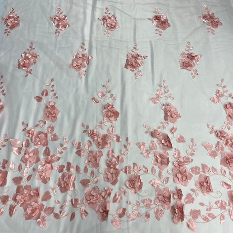1 Yard 3D Floral Lace Fabric Embroidered Soft Tulle Net Mesh Wedding 50" Width