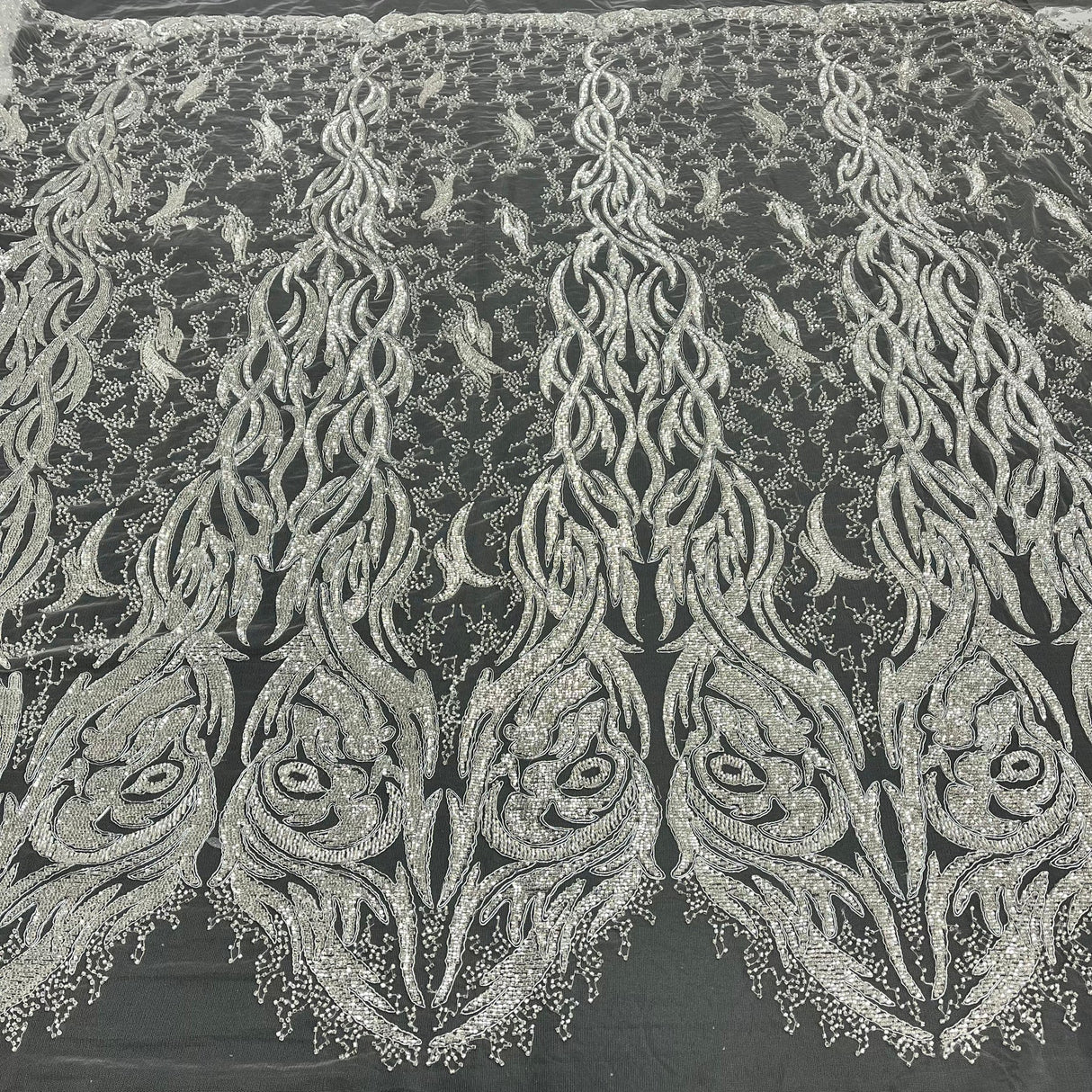 1 Yard Gold Beaded and Corded Bridal Lace Fabric Embroidered on 100 Percent Polyester Net Mesh 58 Inch Width