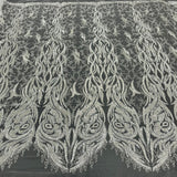1 Yard Gold Beaded and Corded Bridal Lace Fabric Embroidered on 100 Percent Polyester Net Mesh 58 Inch Width
