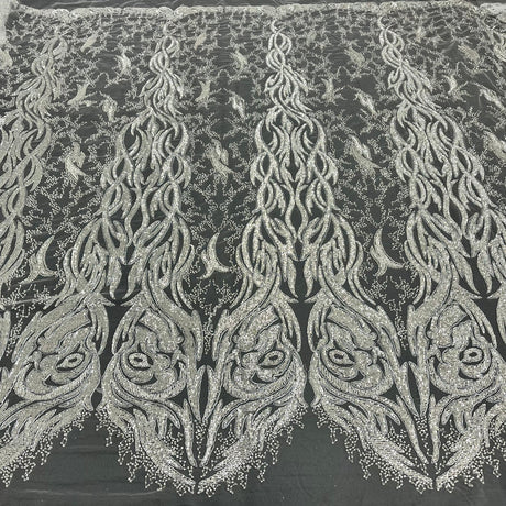 1 Yard Gold Beaded and Corded Bridal Lace Fabric Embroidered on 100 Percent Polyester Net Mesh 58 Inch Width