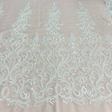 1 Yard Gold Beaded Lace Fabric Embroidered with Fuzzy Thread on 100 Percent Polyester Net Mesh 49 Inch Width