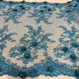 1 Yard 100% Polyester Net Mesh 21" Wide Beaded Double Sided 3D Floral Lace Trimming