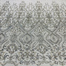 1 Yard Silver Beaded Lace Fabric Embroidered on 100% Polyester Net Mesh 52 Inch Width