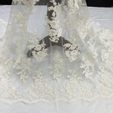 1 Yard Elegant Beaded Corded Bridal Lace Fabric Embroidered on Premium Mesh 51