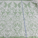 1 Yard Elegant Corded Bridal Lace Fabric Embroidered on Premium Polyester Mesh 54