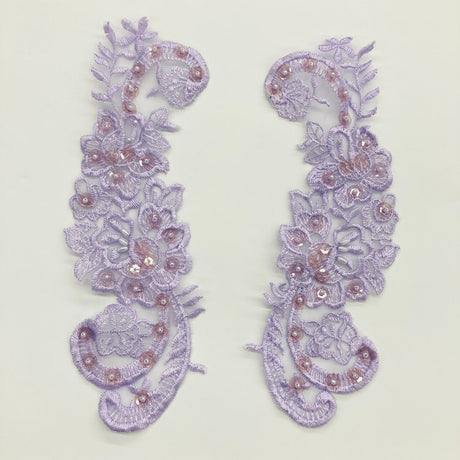 1 Pair Beaded Lace Applique Embroidered on 100% Polyester Organza 9" x 3" Each Side