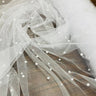 1 Yard White Stretch Net Mesh Fabric with Scattered Pearls Lightweight Soft Material 60 Inch Width