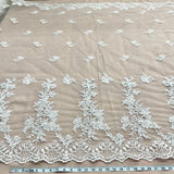 1 Yard 52 Inch Silver Beaded and Corded Bridal Lace Fabric Embroidered on Polyester Net Mesh