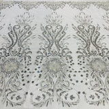 1 Yard Beaded Lace Fabric on Polyester Net Mesh, Embroidered Lace Materia, 52" Wide