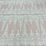 1 Yard Gold Metallic Beaded Corded Bridal Lace Fabric Embroidered on Polyester Net Mesh 51 Inch Width