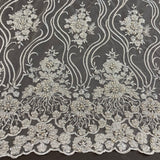 1 Yard Elegant Beaded Lace Fabric Embroidered on Polyester Net Mesh 51 inch Width