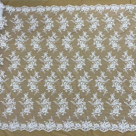 1 Yard Corded Bridal Lace Fabric Embroidered Net Mesh Sage Pink 53" Width