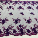 1 yarda de encaje floral 3D doble cara con cuentas, malla de red 100% poliéster, 21" de ancho