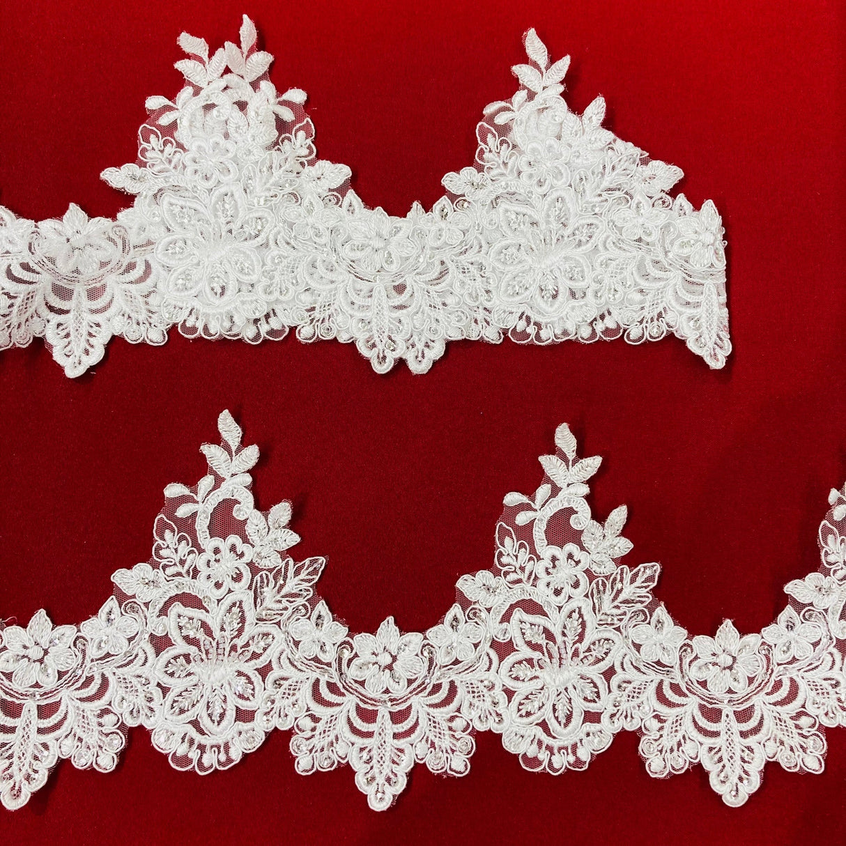 1 Yard Embroidered on 100% Polyester Net Mesh 6? Wide Beaded & Corded Lace Trimming