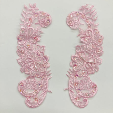 1 Pair Beaded Lace Applique Embroidered on 100% Polyester Organza 9" x 3" Each Side