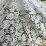1 Yard White Beaded & Corded Lace Fabric on Polyester Mesh, Embroidered Design, 49" Wide