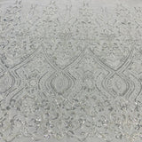 1 Yard Silver Beaded Lace Fabric Embroidered on 100% Polyester Net Mesh 52 Inch Width