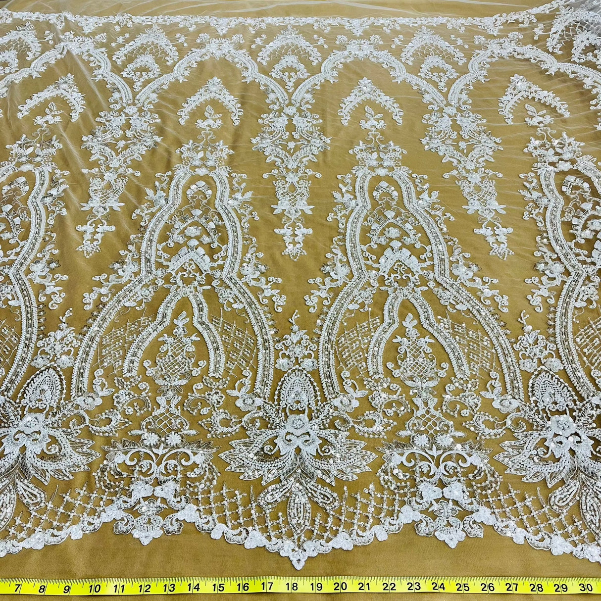 1 Yard Beaded Lace Fabric Embroidered on 100% Polyester Net Mesh 52 Inch Width